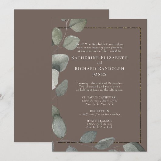 Elegant Bruin 2 Venue Foliage Formele Bruiloft Kaart (Voorkant / Achterkant)