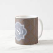 Elegant bruin abstract geometrisch patroonmonogram koffiemok (Voorkant rechts)
