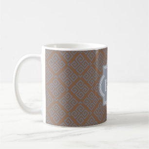 Elegant bruin abstract geometrisch patroonmonogram koffiemok