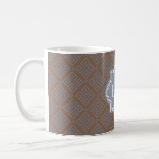 Elegant bruin abstract geometrisch patroonmonogram koffiemok (Links)