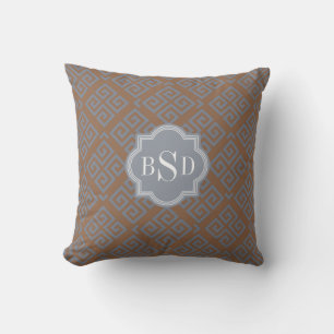 Elegant bruin abstract geometrisch patroonmonogram kussen