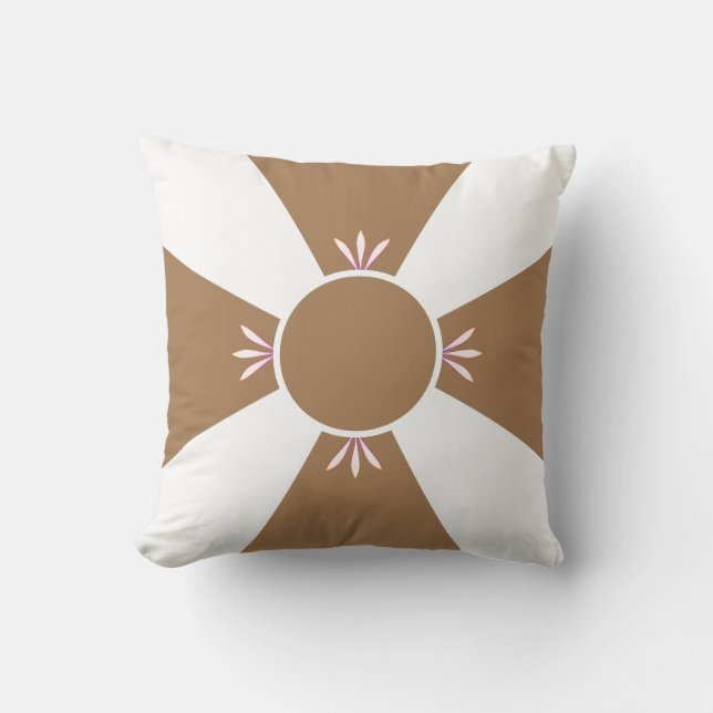 Elegant bruin beige kruis op wit kussen (Voorkant)