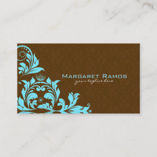 Elegant Bruin & Blauw  Bloemen Damasks Visitekaartje