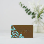 Elegant Bruin & Blauw Bloemen Damasks Visitekaartje (Staand voorkant)