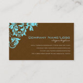 Elegant Bruin & Blauw Bloemen Damasks Visitekaartje (Achterkant)