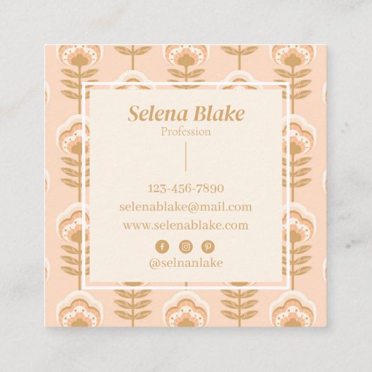 Elegant bruin bloemenpatroon vierkante visitekaartje (Achterkant)