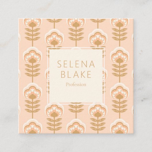 Elegant bruin bloemenpatroon vierkante visitekaartje (Voorkant)