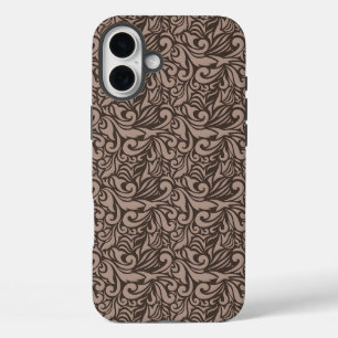 Elegant bruin bloempatroon op lichte roze achtergr iPhone 16 plus hoesje