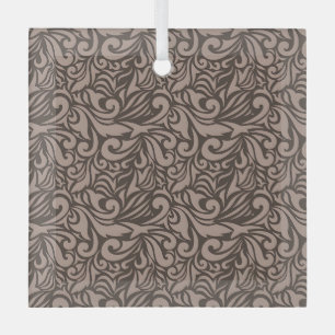 Elegant bruin bloempatroon op lichte roze achtergr glas ornament