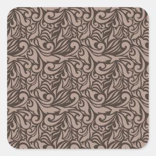 Elegant bruin bloempatroon op lichte roze achtergr vierkante sticker