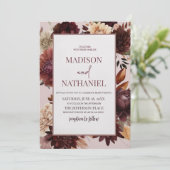 Elegant Bruin Bourgogne Bloemen Bruiloft Uitnodigi Kaart (Staand voorkant)