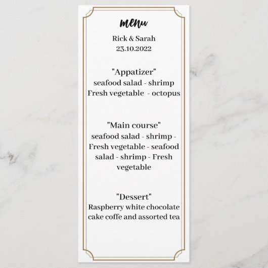 Elegant bruin bruiloft diner menu (Voorkant)