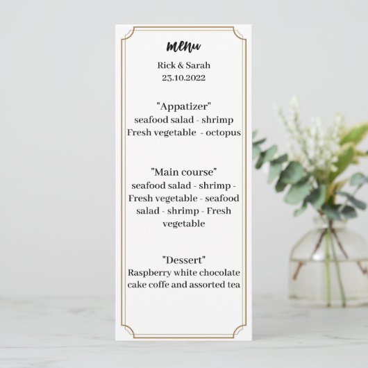 Elegant bruin bruiloft diner menu (Staand voorkant)