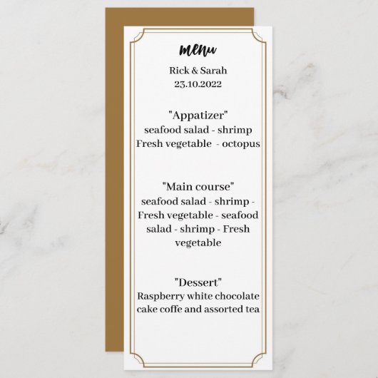 Elegant bruin bruiloft diner menu (Voorkant / Achterkant)