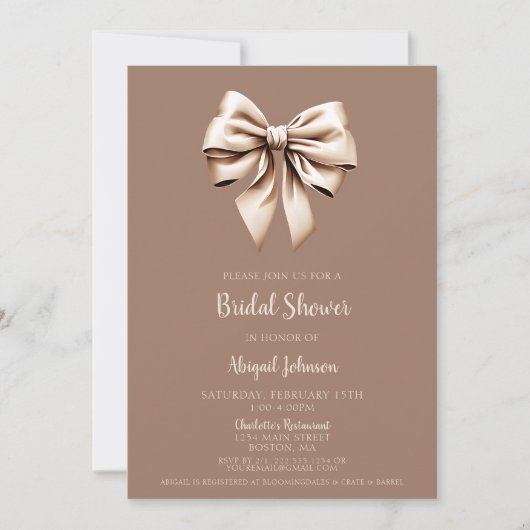 Elegant Bruin Coquette Bow Vrijgezellenfeest Kaart (Voorkant)