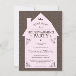 Elegant bruin demask bleek roze house kaart