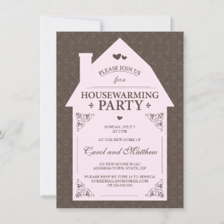 Elegant bruin demask bleek roze house kaart