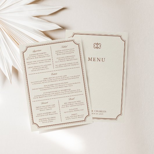 Elegant  Bruin & Ecru Classic Bruiloft Menu