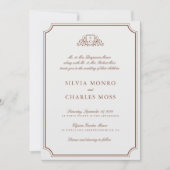 Elegant Bruin & Ecru Crest Monogram Bruiloft Kaart (Voorkant)