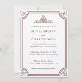 Elegant Bruin & Ecru Klassiek Script Wedding Crest Kaart (Voorkant)