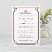 Elegant Bruin & Ecru Klassiek Script Wedding Crest Kaart (Staand voorkant)
