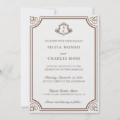 Elegant Bruin & Ecru Klassieke Monogram Bruiloft Kaart (Voorkant)