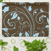 Elegant Bruin en Baby Blauw Bloemen Patroon Theedoek (Gevouwen)