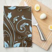 Elegant Bruin en Baby Blauw Bloemen Patroon Theedoek (Quarter Fold)