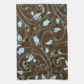 Elegant Bruin en Baby Blauw Bloemen Patroon Theedoek (Verticaal)