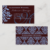 Elegant bruin en blauw Damask Fancy Designer Visitekaartje (Voorkant / Achterkant)