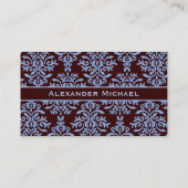 Elegant bruin en blauw Damask Fancy Designer Visitekaartje (Achterkant)