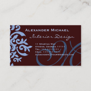 Elegant bruin en blauw Damask Fancy Designer Visitekaartje