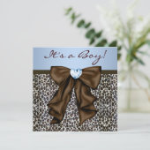 Elegant bruin en blauw luipaard Baby shower Kaart (Staand voorkant)