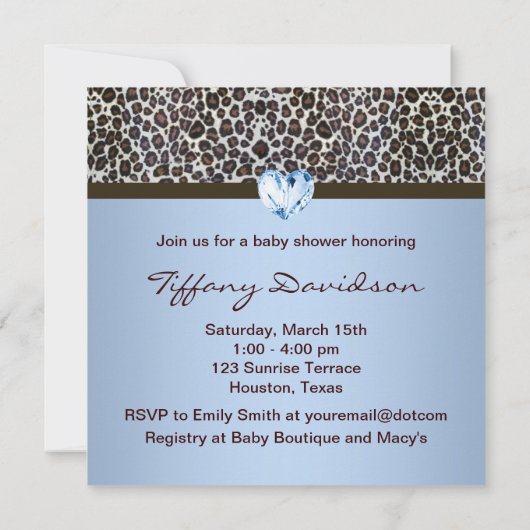 Elegant bruin en blauw luipaard Baby shower Kaart (Achterkant)