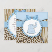 Elegant bruin en blauw olifant Baby shower Kaart (Voorkant / Achterkant)