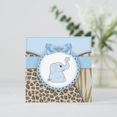 Elegant bruin en blauw olifant Baby shower Kaart (Staand voorkant)