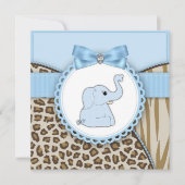 Elegant bruin en blauw olifant Baby shower Kaart (Voorkant)