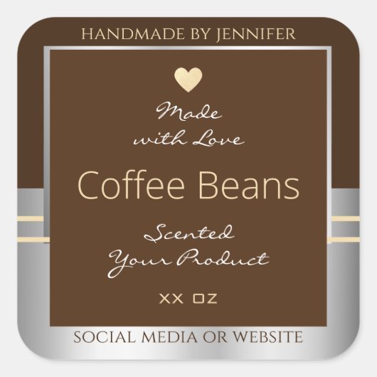 Elegant bruin- en zilververpakkingen vierkante sticker (Voorkant)