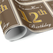 Elegant, bruin, Faux Gold 12th Birthday + naam Cadeaupapier (Rol Hoek)