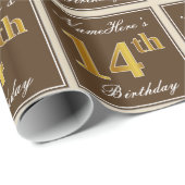 Elegant, bruin, Faux Gold 14th Birthday + naam Cadeaupapier (Rol Hoek)
