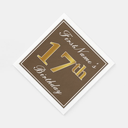 Elegant Bruin, Faux Gold 17e verjaardag + naam Servetten (Hoek)
