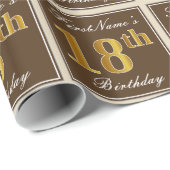 Elegant, bruin, Faux Gold 18th Birthday + naam Cadeaupapier (Rol Hoek)