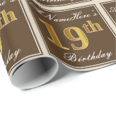 Elegant, bruin, Faux Gold 19th Birthday + naam Cadeaupapier (Rol Hoek)