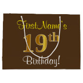 Elegant, bruin, Faux Gold 19th Birthday + naam Large Cadeautasje (Achterkant)