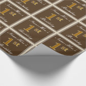 Elegant, bruin, Faux Gold 1st Birthday + naam Cadeaupapier (Hoek)