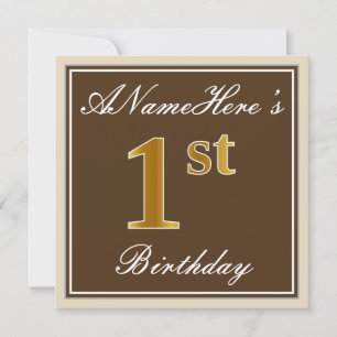 Elegant, bruin, Faux Gold 1st Birthday + naam Kaart