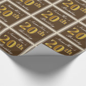 Elegant, bruin, Faux Gold 20th Birthday + naam Cadeaupapier (Hoek)