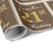 Elegant, bruin, Faux Gold 21st geboortedag + naam Cadeaupapier (Rol Hoek)