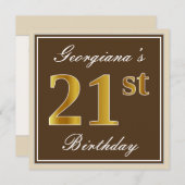 Elegant, bruin, Faux Gold 21st geboortedag + naam Kaart (Voorkant / Achterkant)