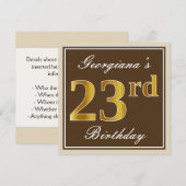 Elegant, bruin, Faux Gold 23rd Birthday + naam Kaart (Voorkant / Achterkant)